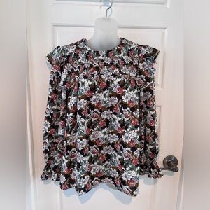 Cupshe Multi Colored Floral Smocked Top Ruffled Long Sleeve Top Size S NWOT